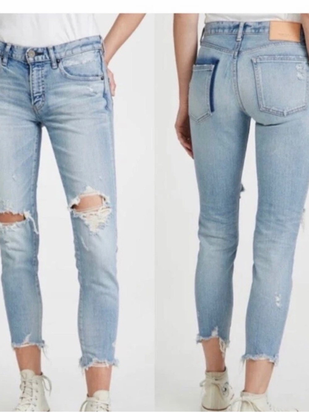 Moussy Light Wash Distressed Crop Leg Raw Hem Skinny Jeans Size 25